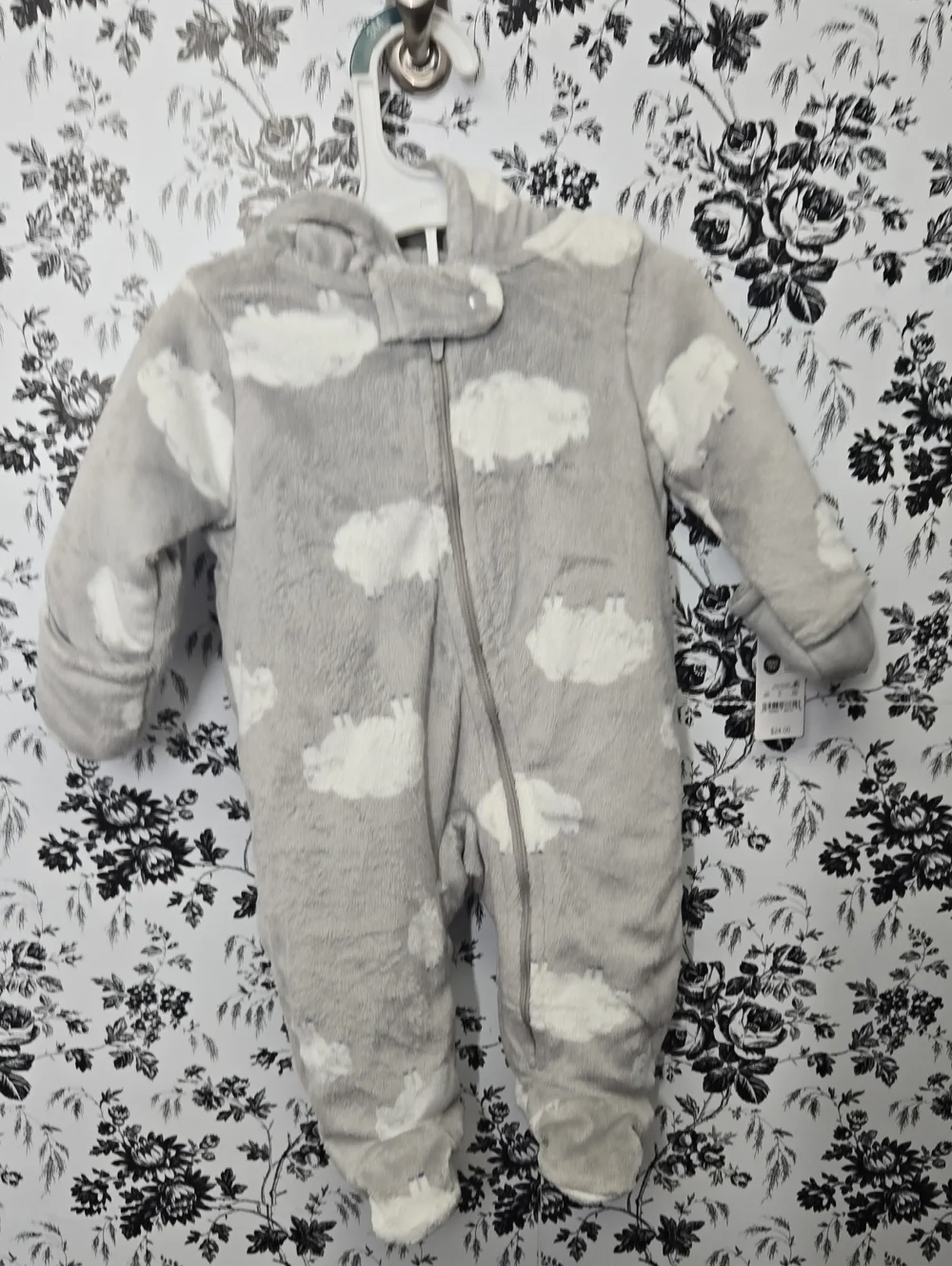 Cozy Cloud-Print Fleece One-Piece - Light Gray